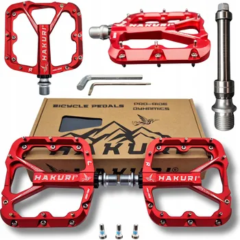 Pedál na kolo Platformové pedály Hakuri hliníkové červené 3 ložiska MTB