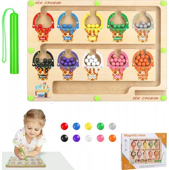 Dřevěná hračka DŘEVĚNÝ MAGNETICKÝ LABYRINT MONTESSORI - SENZORICKÁ EDUKAČNÍ HRAČKA