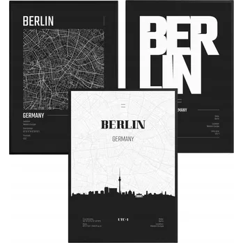 Obraz Sada Plakátů Berlín Německo Mapa Panorama Města Černobílé Moderní