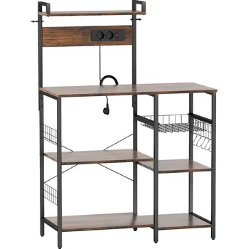 Drátěná police Kuchyňská stojící polička se 2 zásuvkami, 90 x 42 x 130 cm | rustikální hnědá