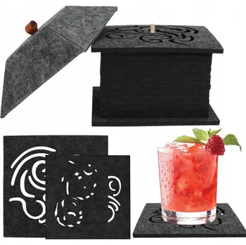 Podtácek Filcové podložky čtvercové pod sklenice na nápoje, barva tmavě šedá, 12x12 cm