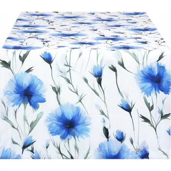ubrus Běhoun na stůl 40x100 cm Dekorativní obdélníkový bílý s květy chrpy 9874