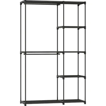 Šatní skříň Látková šatní skříň HOMCOM s šatní tyčí a policemi do ložnice a šatny, 111 x 43 x 185 cm, černá