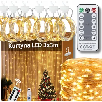 Vánoční dekorace LAMPIČKY 300 LED GIRLANDA KURTYNA ŚWIETLNA OKENNÍ 3x3 m