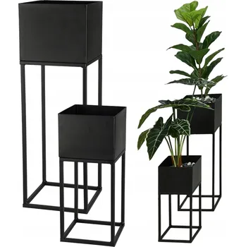 Květináč Držák Na Květináč ProGarden kovový černý 2 květináče 58 cm industriální
