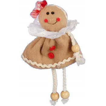 Vánoční dekorace Vánoční ozdoba závěsná PERNÍKOVÁ PANÍ z textilu 14cm HNĚDÁ