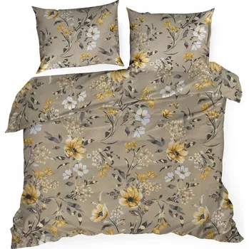 Povlečení Povlečení 220x200 Emy Bavlna tmavě béžové s květinami BAW25