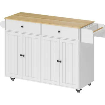 Servírovací stolek Kuchyňský vozík na kolečkách se 2 zásuvkami | bílý