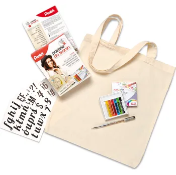 Výtvarná sada Výtvarná sada s šablonami, kreativní sada pro zdobení tkanin Pentel, taška na zdobení s pastelovými pery, 7 ks