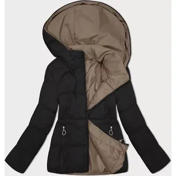 Černo-tmavě béžová oboustranná krátká dámská bunda s kapucí (16M2155-84) odstíny černé XL (42)