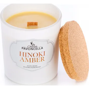 Svíčka Sójová vonná svíčka Hinoki Amber Pavoncella