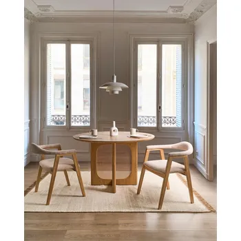 Sada 2 jídelních židlí světle hnědá čalouněné sedáky a opěradla rám z kaučukového dřeva buklé kuchyně jídelna retro styl Beliani