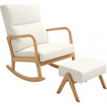 Křeslo Houpací křeslo do 150 kg s taburetem | krémově bílé