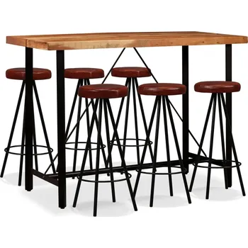 Jídelní set vidaXL Barový set 7 kusů masivní akáciové dřevo a pravá kůže