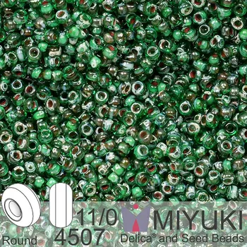 Korálek Korálky Miyuki Round 11/0. Barva 4507 Transparent Green Picasso. Balení 5g