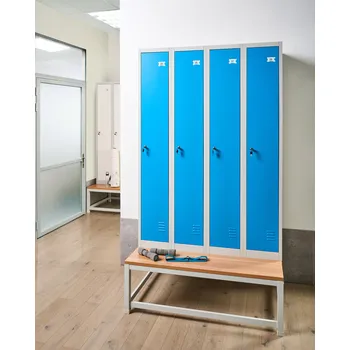 Šatní skříň Úložná skříňka čtyři dveře s lavičkou bílá modrá kovová skříňka na oblečení tělocvična školní šatna kancelář Beliani
