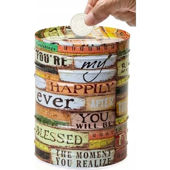 Pokladnička M KOVOVÁ POKLADNIČKA NA PENÍZE NEOTVÍRATELNÁ ROUTE 66 RETRO