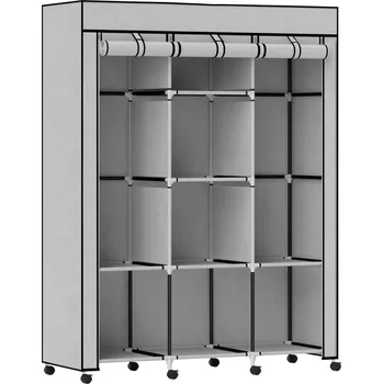 Šatní skříň HOMCOM Látková šatní skříň na kolečkách 125 cm světle šedá