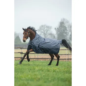 Deka pro koně Zimní deka s vyšším krkem HKM Glasgow - 1200D, 300g ,šedá/černá, 145 cm