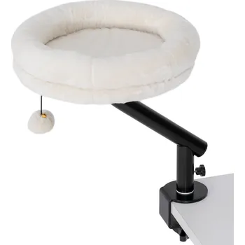 Pelíšek pro kočku PawHut kočičí pelíšek ke stolu, kočičí pelíšek ke stolu s rotací 360°, nastavitelná výška, kočičí lehátko s odnímatelným, pelíšek pratelný v pračce, pro kočky do 6 kg, domácí kancelář, krémově bílá