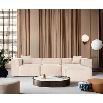 Sedací souprava Rohová sedací souprava Lora (L1-O1-1R-POUFFE ) - Cream