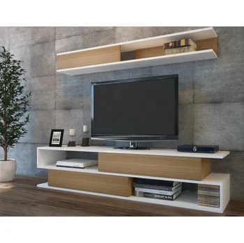 Televizní stolek TV stěna / Sestava pod TV Sims - White, Teak