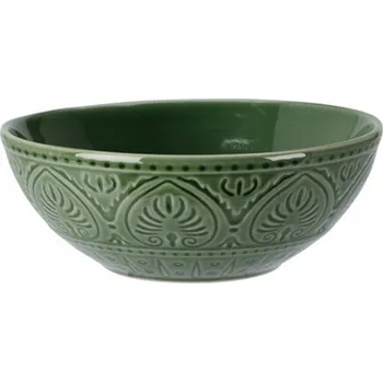 Kameninová miska zelená 650 ml, velká jídelní miska s rostlinným motivem, hluboká
