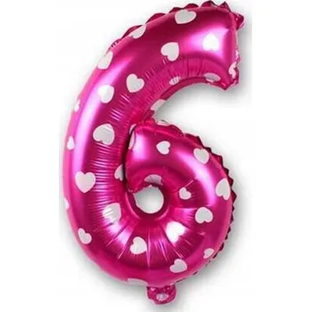 Balónek Fóliový balónek 80 cm ČÍSLICE 6 RŮŽOVÝ SE SRDÍČKY