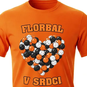 Pánské tričko Tričko Florbal v srdci - velikost L, Barva Oranžová