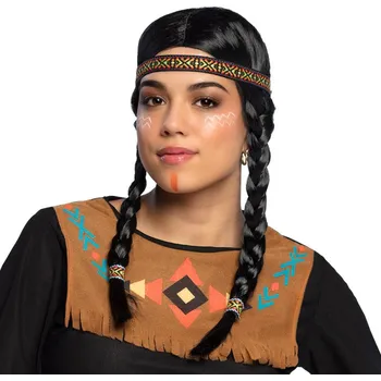 Karnevalový kostým Paruka indiánka s culíky a čelenkou