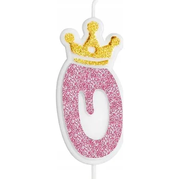 Dortová svíčka NAROZENINOVÁ SVÍČKA RŮŽOVĚ ZLATÁ SE TŘPYTKAMI ČÍSLICE 0