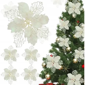 Vánoční dekorace Vánoční hvězda na stromeček KVĚTY DEKORACE VÁNOČNÍ HVĚZDA 6 KS OZDOBA DEKORACE