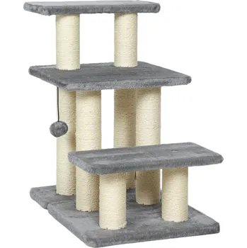 Pelíšek pro kočku PawHut Schody pro psy 3 schody, 54 cm vysoké, pro malé psy a kočky, se škrabadly ze sisalu a hracím míčkem