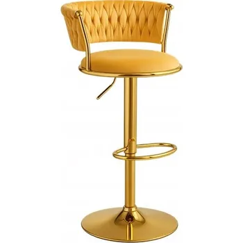 Barová židle ZLATÁ VELUROVÁ BAROVÁ BAROVÁ ŽIDLE GLAMOUR NA ZLATÉM NASTAVITELNÉM PODSTAVCI 1