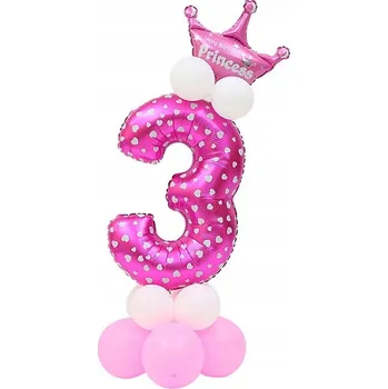 Balónek BALÓNEK ČÍSLICE 3 RŮŽOVÁ, NAROZENINOVÁ SADA 14 KS