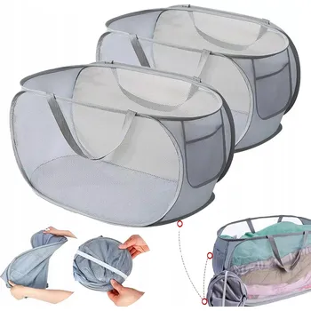 Koš na prádlo KOŠ NA PRÁDLO SKLÁDACÍ VANIČKA KULATÝ 75L OCELOVÁ SÍŤKA 2KS