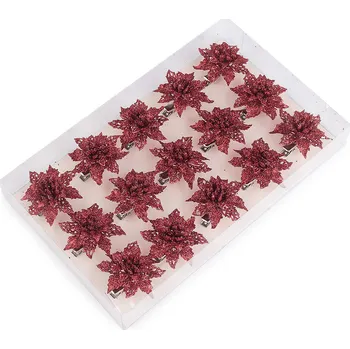 Vánoční dekorace Vánoční hvězda s glitry a klipem, barva 4 červená