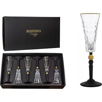 Sklenice BOHEMIA PRESTIGE CONTE BLACK ZDOBENÉ SKLENIČKY NA ŠAMPAŇSKÉ 170ML SADA 6 KS