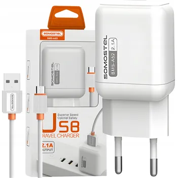 SADA | RYCHLÁ SÍŤOVÁ NABÍJEČKA USB + KABEL microUSB 1m 10W 2,1A BÍLÁ