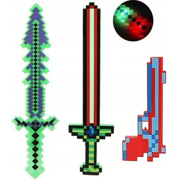 Dětská zbraň MINECRAFT SADA SVÍTÍCÍCH MEČŮ 2 x MEČ, 1 x PISTOLE SET 3KS