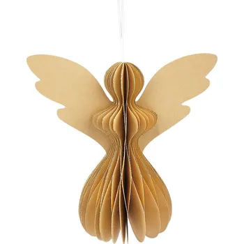 Vánoční dekorace Papírový skládací anděl k zavěšení 17 cm, barva 2 přírodní stř. zlatá