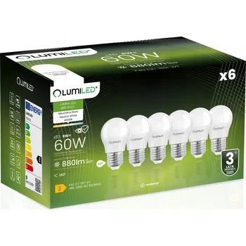 Žárovka 6x LED žárovka E27 MALÁ KULKA 8W = 60W 4000K Neutrální bílá 880lm CCD LUMILED
