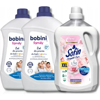 Prací gel BOBINI Gel na Praní pro Celou Rodinu + tekutá aviváž Sensitive 3x 2,5L