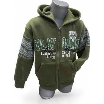 Dívčí mikina Teplá mikina s kapucí propínací 98-128, velikost 128, Barva Olivově zelená, Střih s nápletem