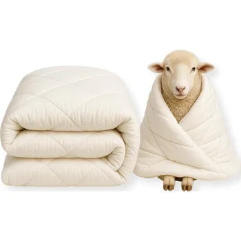 přikrývka Vlněná přikrývka celoroční Merino vlna 155x200 160x200 krémová prošívaná