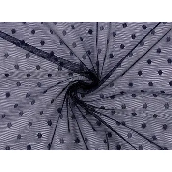 Tyl jemně pružný s puntíky, barva 6 modrá tmavá