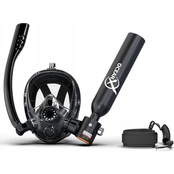 Potápěčská maska Potápěčské Brýle celoobličejová OceanX černá s kyslíkovou lahví 0,5 l