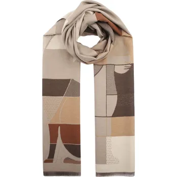 Šála Dámská šála vzor kočka E-09378 barva: hnědá-fango