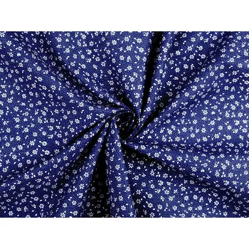 Bavlněná látka / plátno drobné květy, barva 6 (22370-4) modrá tmavá bílá