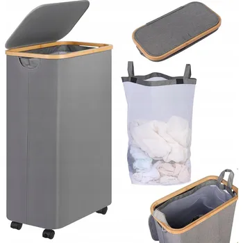 Koš na prádlo 75L ÚZKÝ VELKÝ KOŠ NA PRÁDLO/HRAČKY S VÍKEM + VYJÍMATELNÁ TAŠKA